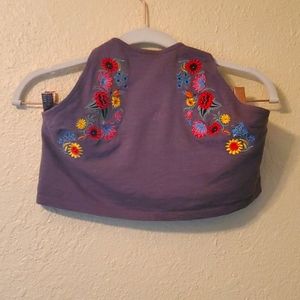 Embroidered Flower Halter Crop Top